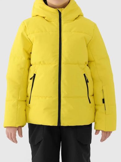 Kurtka narciarska chłopięca z kapturem, ocieplana, żółta, 4F