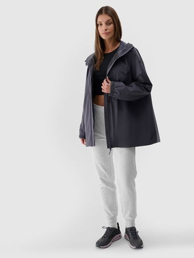 Kurtka parka damska z kapturem, oversize, szara, 4F
