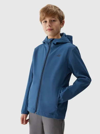 Kurtka softshell chłopięca z kapturem, granatowa, 4F