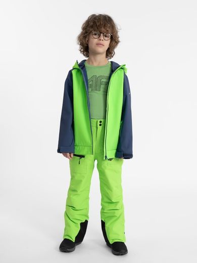 Kurtka softshell chłopięca z kapturem, zielona, 4F