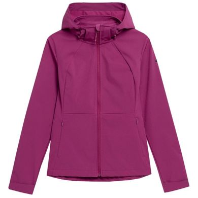 Kurtka softshell damska z kapturem, różowa, 4F