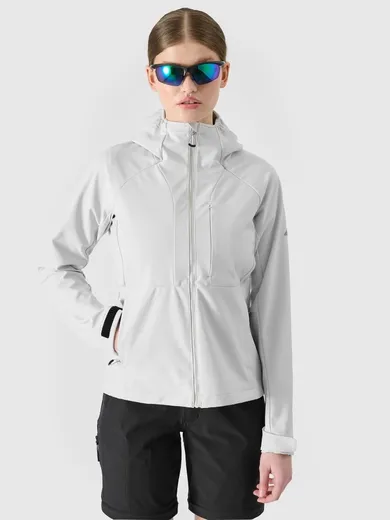 Kurtka softshell damska z kapturem, szara, 4F