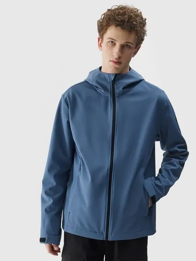 Kurtka softshell męska z kapturem, niebieska, 4F