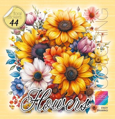 Kwiaty żółte. Kolorowanka z naklejkami