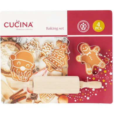 La Cucina, Miril, zestaw do pieczenia dla dzieci, wałek, 3 foremki