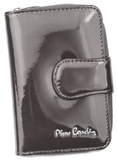 Lakierowany, pionowy portfel damski ze skóry naturalnej, Pierre Cardin
