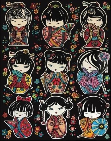 Laleczki Kokeshi. Kolorowanka welwetowa, 47-35 cm