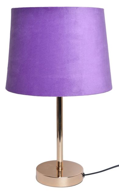Lampa metalowa z welurowym lawendowym abażurem, 25-25-43 cm