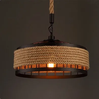Lampa sufitowa z liny konopnej, średnica, 30 cm