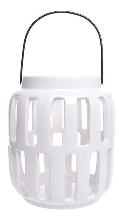 Lampion ceramiczny, biały, 14-14-17 cm