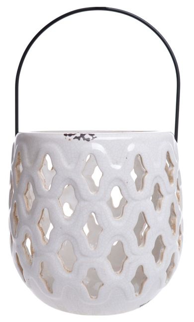 Lampion ceramiczny, biały, 19-19-18 cm