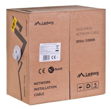 Lanberg, kabel sieciowy, LCU6-12CU-0305-S, UTP; 305m, kat. 6, szary