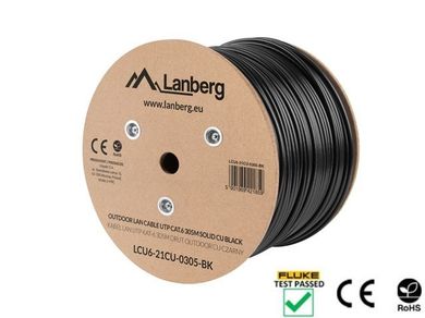 Lanberg, kabel sieciowy, zewnętrzne, LCU6-21CU-0305-BK, UTP, 305m, kat. 6, czarny
