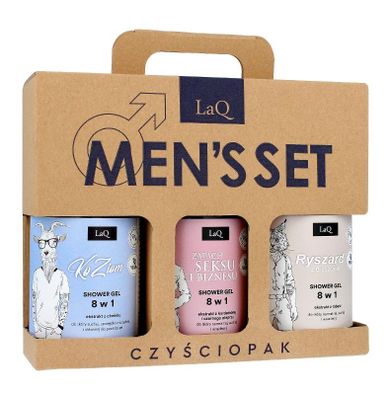Laq, men's set, czyściopak, zestaw prezentowy, żel pod prysznic, 3 szt.