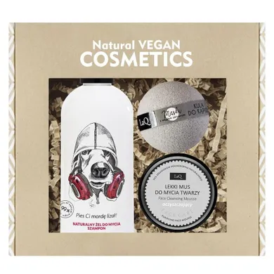 LaQ, Ogarnij się Pies, zestaw: szampon i żel do mycia, 300 ml + naturalna pianka do mycia twarzy, 40g + męska kula do kąpieli, 120g