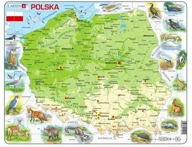 Larsen, Mapa Polska fizyczna zwierzęta, puzzle ramkowe maxi