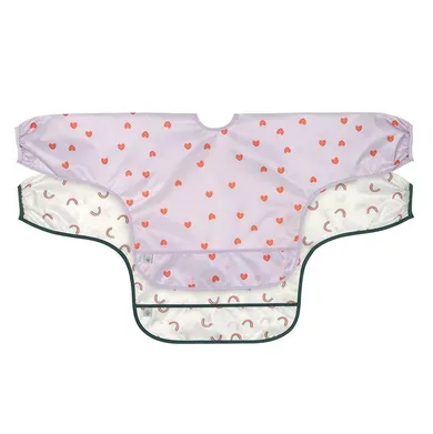 Lassig, Happy Rascals, zestaw śliniaków z długim rękawem, Heart Lavender, 6m+, 2 szt.