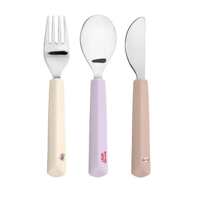 Lassig, Tiny Team, zestaw sztućców ze stali nierdzewnej z silikonową rączką, kotek, 3 szt.