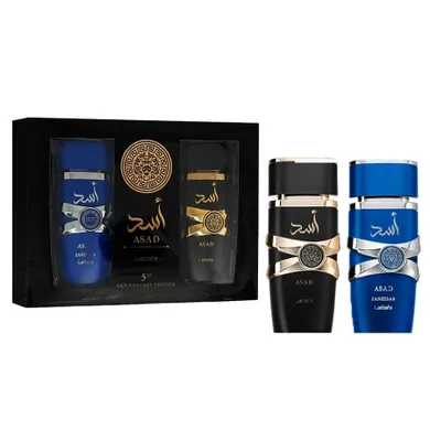 Lattafa, 5th Anniversary Edition, zestaw: Asad, woda perfumowana, spray, 100 ml + Asad Zanzibar, woda perfumowana, spray, 100 ml