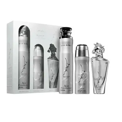 Lattafa, Maahir Legacy, zestaw woda perfumowana, spray, 100 ml + dezodorant spray, 200 ml + odświeżacz powietrza, 300 ml