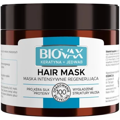 L`biotica, Biovax, Hair Mask, maska do włosów intensywnie regenerująca, keratyna + jedwab, 250 ml