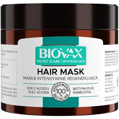 L`biotica, Biovax, Hair Mask, maska do włosów intensywnie regenerująca, włosy słabe i wypadające, 250 ml