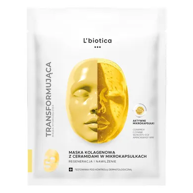 L'biotica, maska kolagenowa z ceramidami w mikrokapsułkach, regeneracja i nawilżenie, 1 szt.