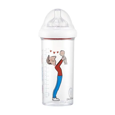 Le Biberon Français, butelka ze smoczkiem do karmienia niemowląt, tritanowa, Tata, 6m+, 360 ml