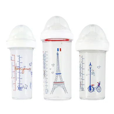 Le Biberon Français, zestaw butelek dla noworodków i niemowląt, Paryż, 2 x 210 ml + 1 x 360 ml, 3 szt.