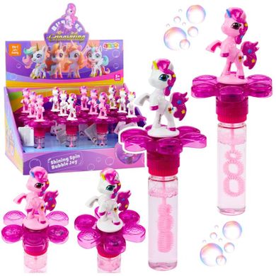 Lean Toys, bańki mydlane, jednorożec na obrotowym kwiatku, 20 cm, 1 szt.