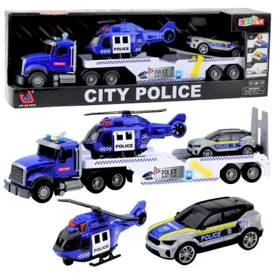 Lean Toys, ciężarówka policyjna z helikopterem i radiowozem, pojazd interaktywny