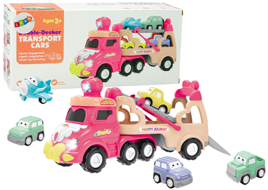 Lean Toys, ciężarówka transporter z autkami, 5w1, różowa