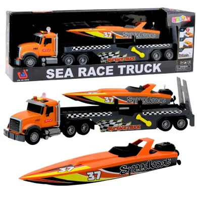 Lean Toys, ciężarówka z nakręcaną motorówką, pojazd interaktywny, pomarańczowa