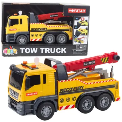 Lean Toys, ciężarówka z regulowanym dźwigiem, interaktywny pojazd budowlany, żółty
