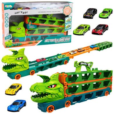 Lean Toys, dinozaur, ciężarówka transporter rozkładany z autkami 4w1
