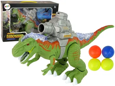 Lean Toys, dinozaur z katapultą, figurka interaktywna, zielony