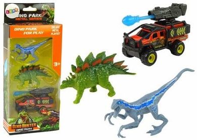 Lean Toys, dinozaury + samochód z rakietą, niebieski, figurki