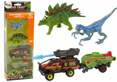 Lean Toys, dinozaury + samochód z rakietą, pomarańczowy, figurki