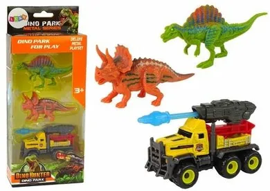 Lean Toys, dinozaury + samochód z rakietą, żółty, figurki