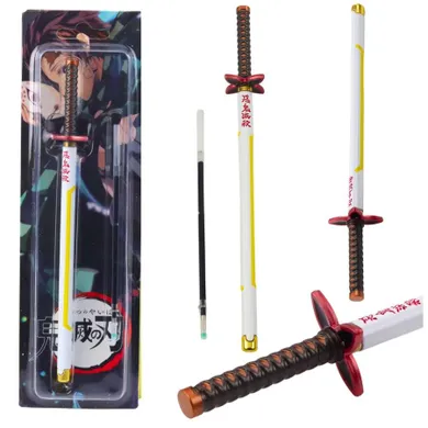 Lean Toys, długopis metalowy, miecz katana anime, czarny z wymiennym wkładem, biało-żółty