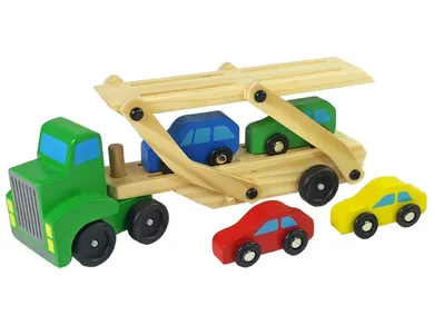 Lean Toys, drewniana laweta z pojazdami, zielona