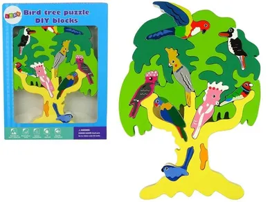 Lean Toys, drewniane klocki, drzewo, papugi