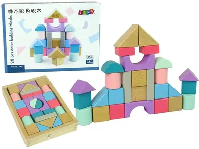 Lean Toys, drewniane klocki pastelowe, zamek, 28 elementów