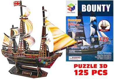 Lean Toys, Duży statek Bounty, puzzle 3D, 125 elementów