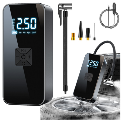 Lean Toys, elektryczny mini kompresor, przenośny, latarka, LED, 3 końcówki