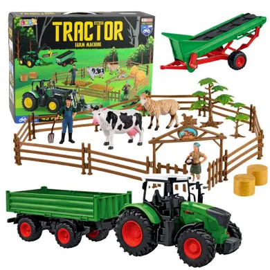 Lean Toys, farma, traktor z przyczepą i figurkami zwierząt, 45 elementów