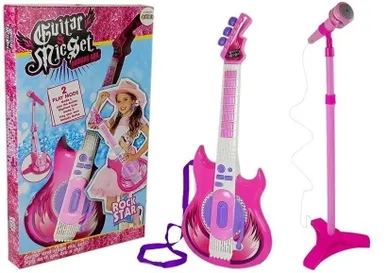 Lean Toys, gitara z mikrofonem, różowa