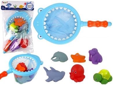 Lean Toys, gumowe zwierzątka wodne, zestaw do kąpieli z siatką rekinem
