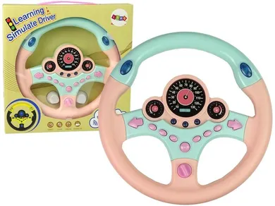 Lean Toys, interaktywna kierownica różowa, światła, dzwięk