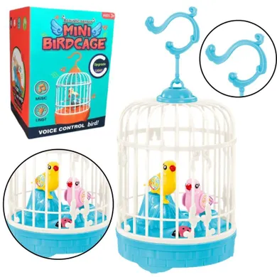 Lean Toys, interaktywna klatka z ptaszkami, niebieska